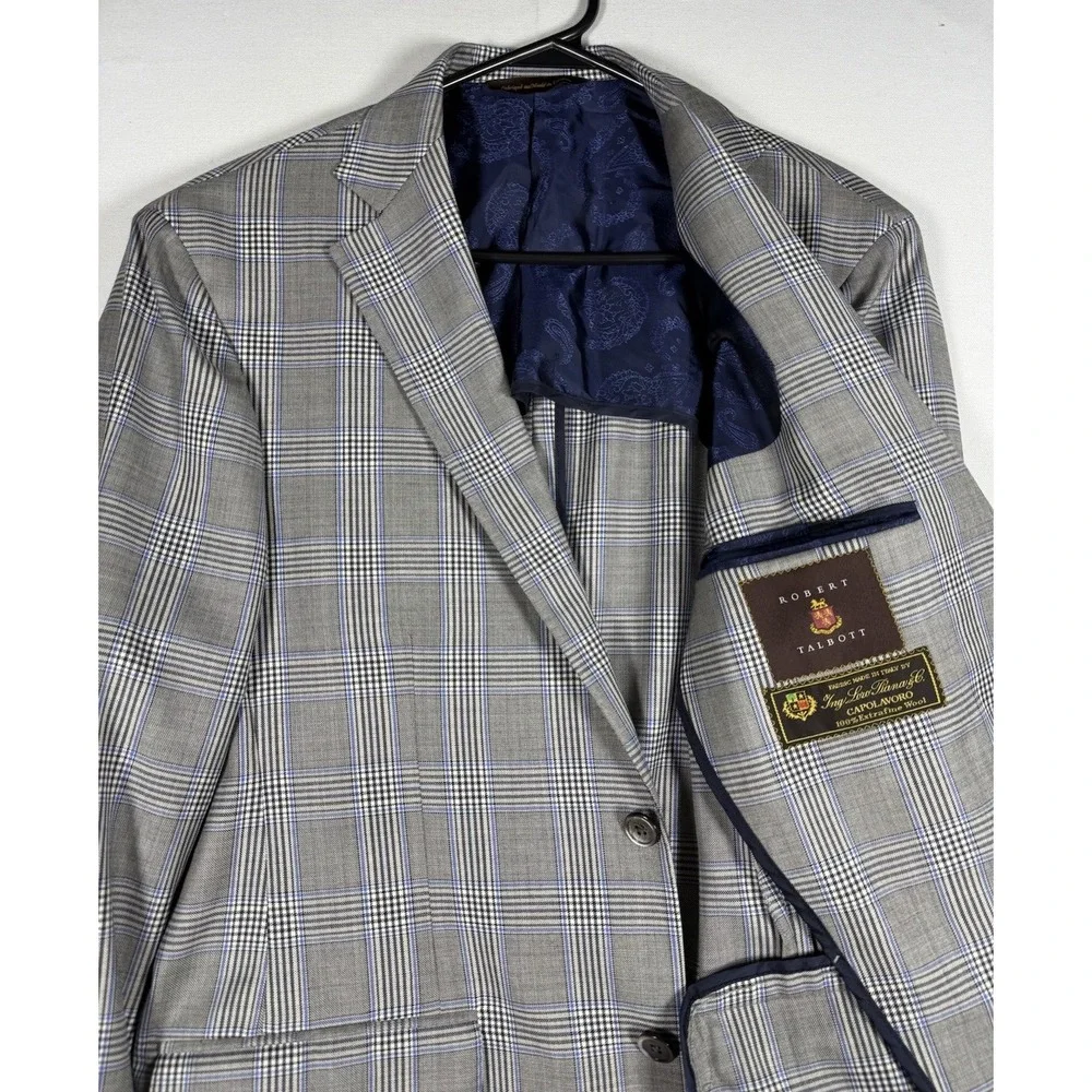 EUC Robert Talbott Loro Piana Wool Blazer Men's 40R Gray Blue Plaid Sport Coat